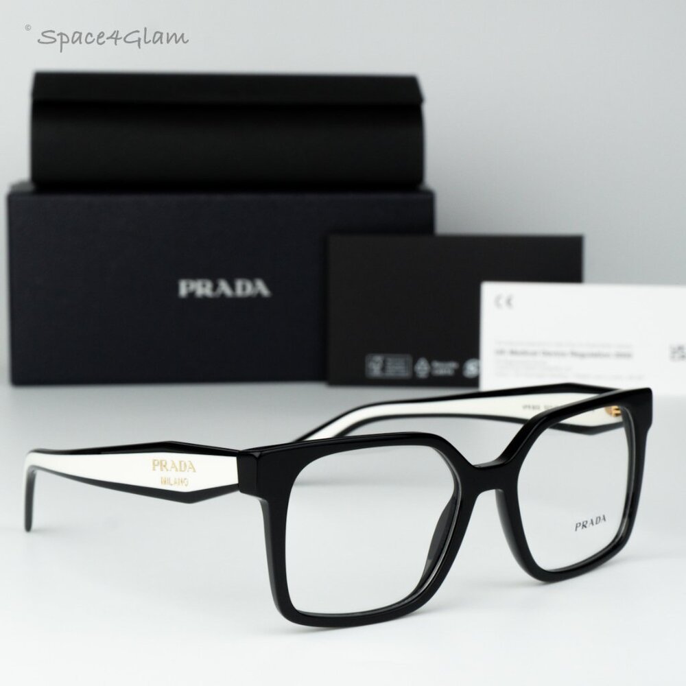 Prada Women Eyeglasses Black Demo Square PRB03V 16K1O1 NEW AUTHENTIC